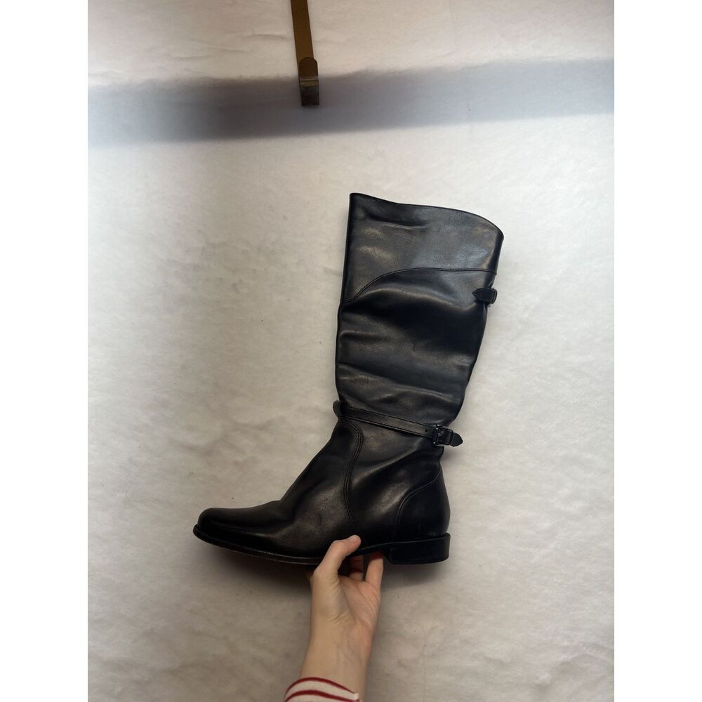 L.L. Bean Womens Black Leather Riding Boots Full Zipper US9 tall black leather
